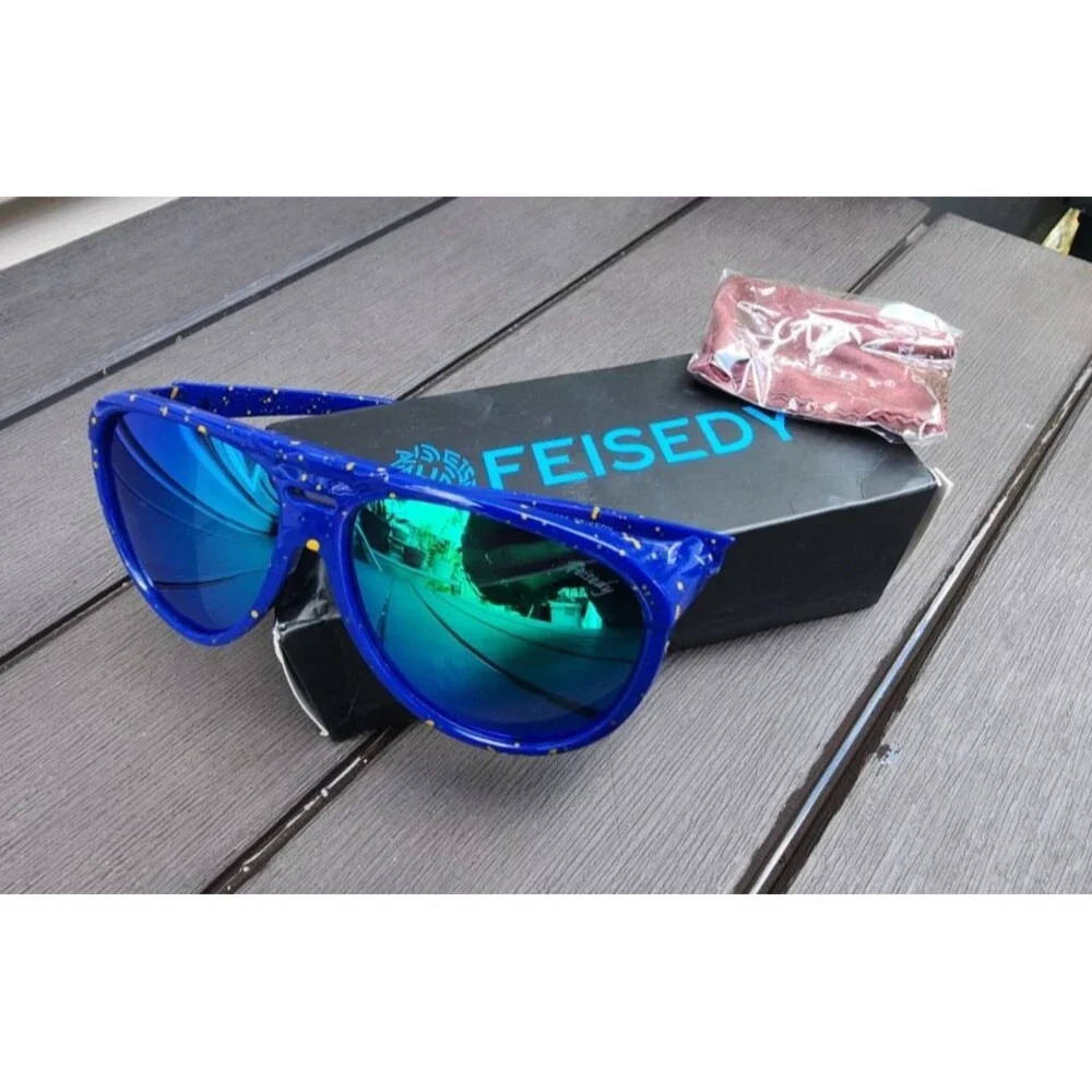 Feisedy Oversized Blue Round Side Shield Sunglasses Goggles NEW with labels